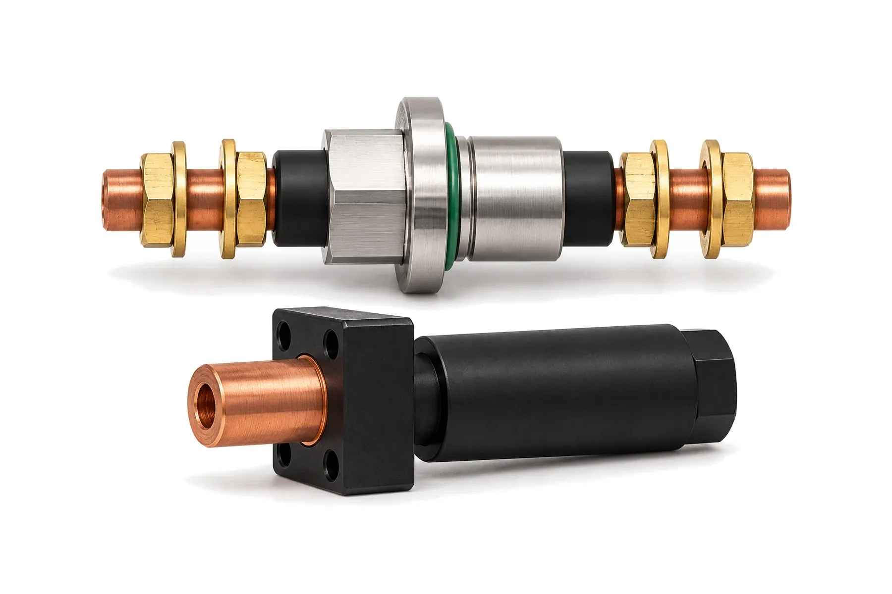 Custom O-ring sealed power feedthrough stud and flange-mount feedthrough