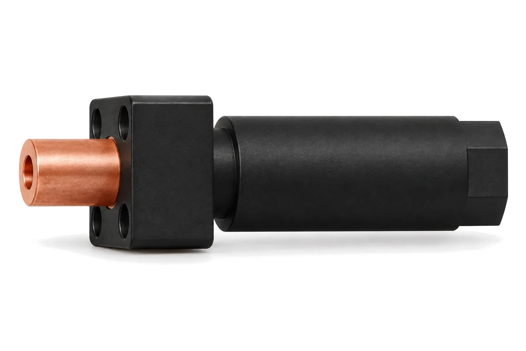 Flange-mount crimp power feedthrough with square flange and copper crimp terminal
