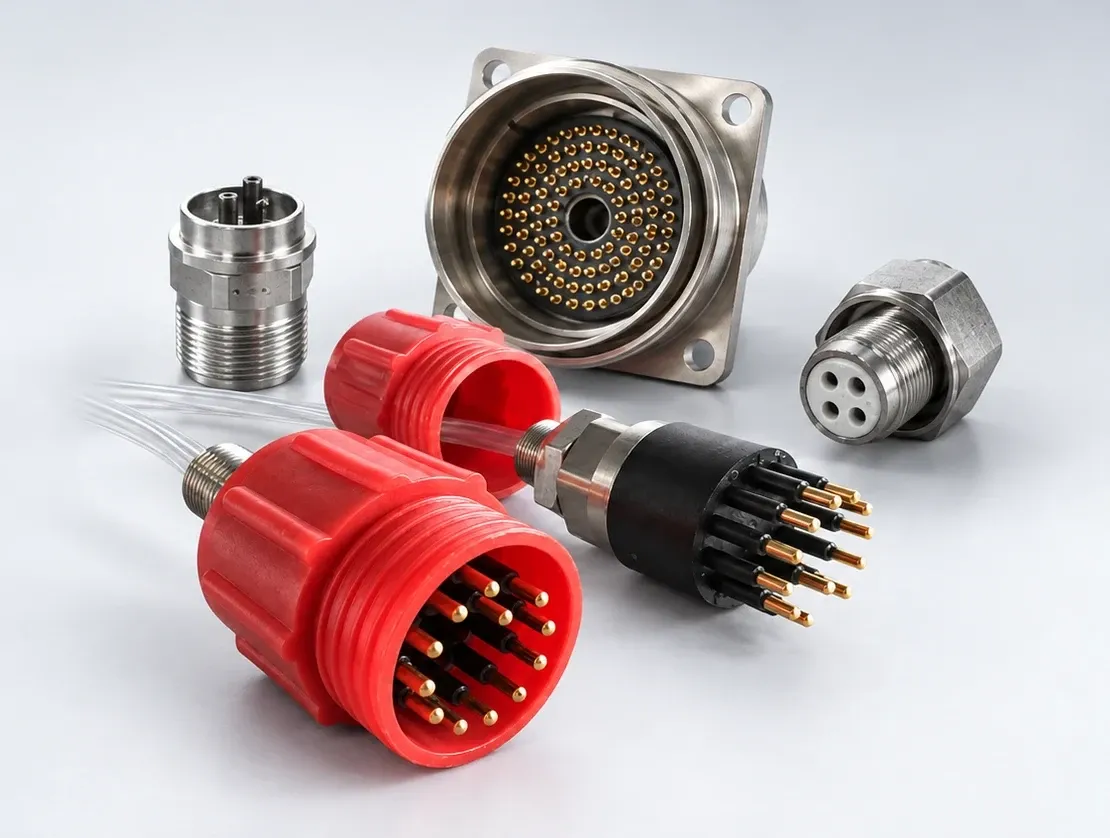 Subsea rubber-molded connectors, 38999-type receptacle and hermetic connectors