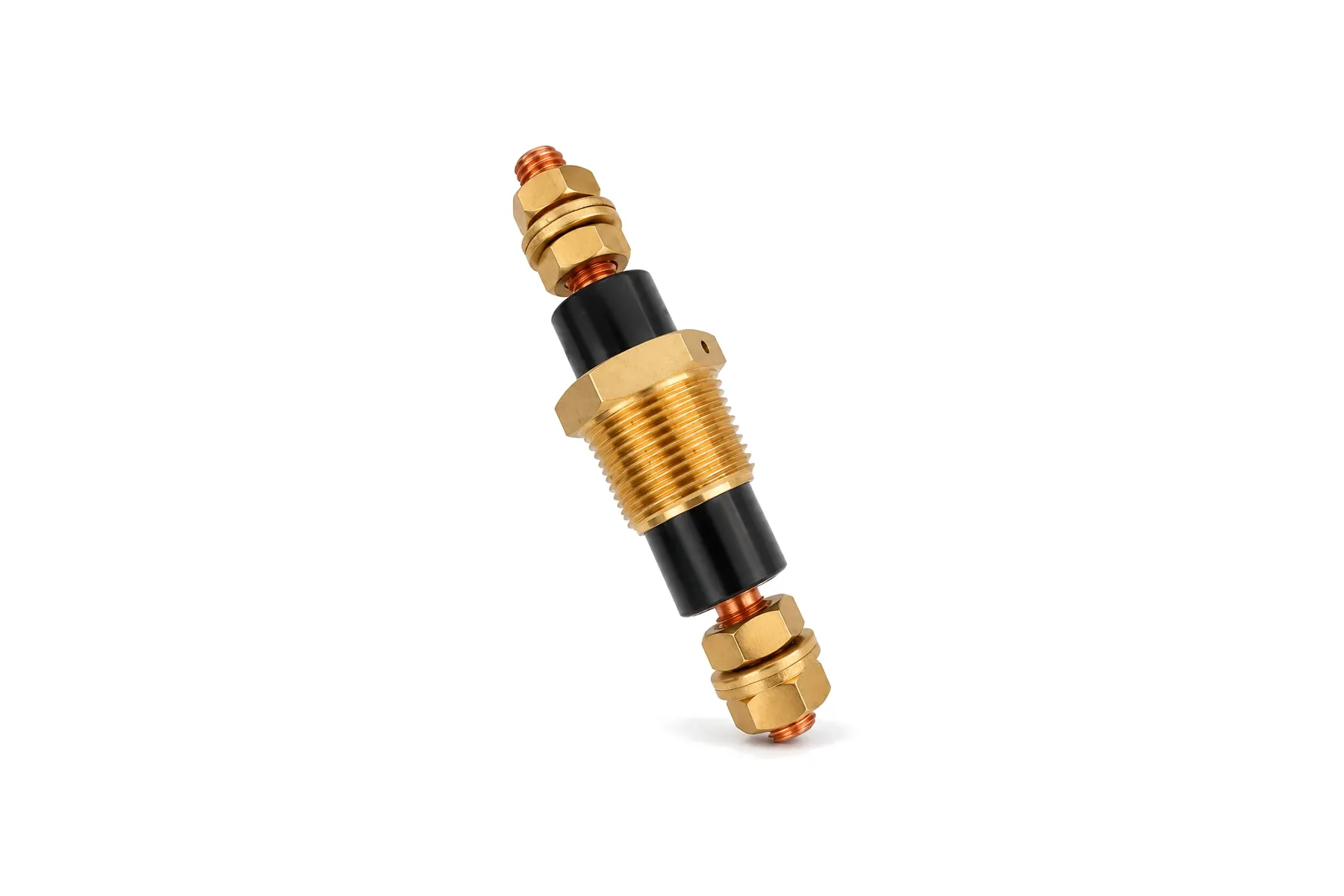 NPT-sealed high-current feedthrough stud with copper stud and nuts