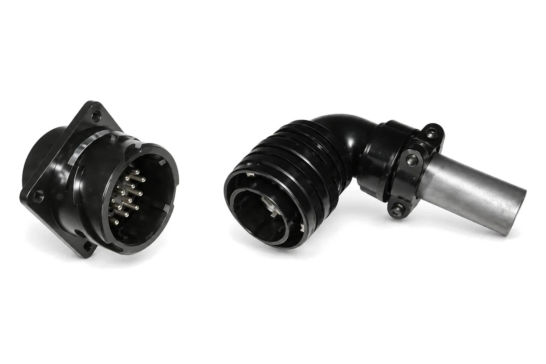 HMS31-KY reverse-bayonet receptacle and 90° plug with backshell