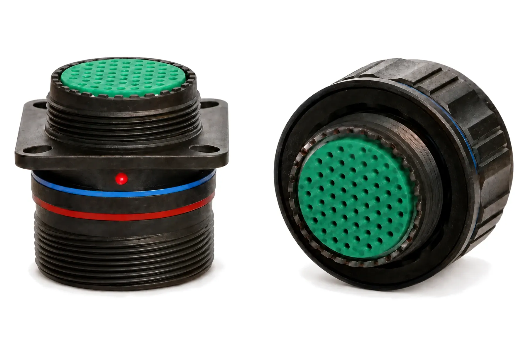 J599WR square-flange receptacle and plug with black nickel-PTFE finish