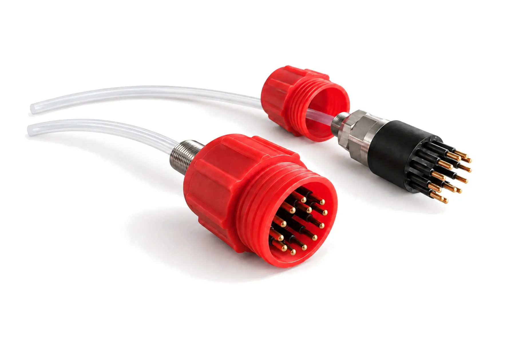 SHX33 rubber-molded underwater cable plug and bulkhead receptacle with red rubber body
